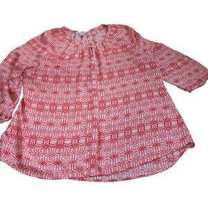 Roz & Ali Dress Barn Womans XL Abstract Print Blouse Red 3/4 Sleeve